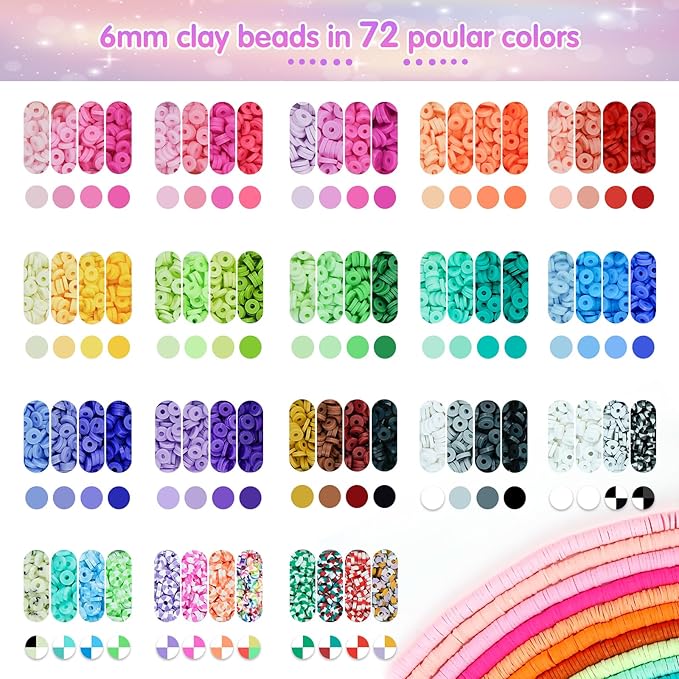 Gionlion Clay Beads Friendship Bracelet Making Kit, 72 Colors Preppy Clay A-Z Letter Number Beads & Charms Complete Jewelry Making Kit DIY Crafts Gift for Teen Girls