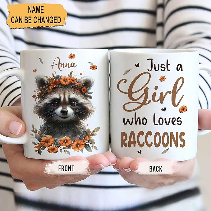 Hyturtle Personalized Cute Raccoon Coffee Mug - Raccoon Lover Gift - Custom Name Ceramic Mug 11oz-15oz