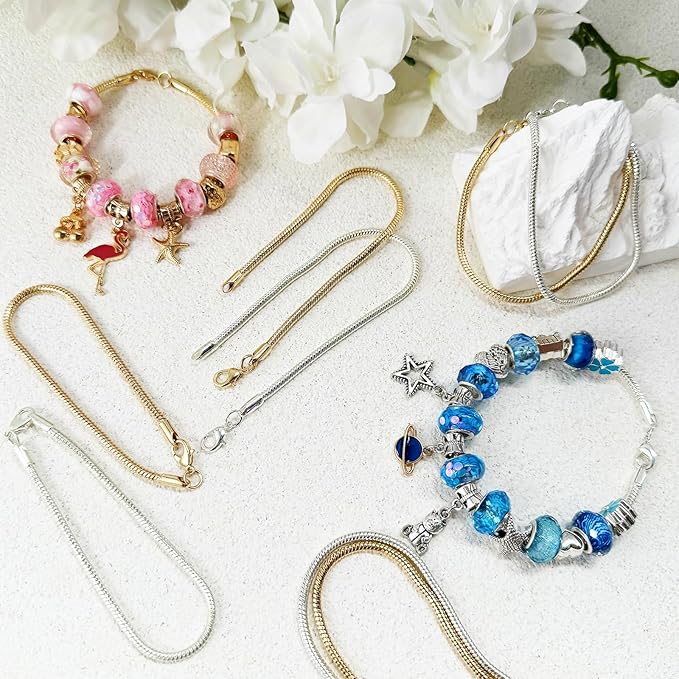 Exway 10 Pcs Snake Charm Bracelet Chain 8.0 Inch Gold Charm Bracelet Kit Snake Chain Bracelets Chain for Christmas DIY Women Jewelry Making Gifts