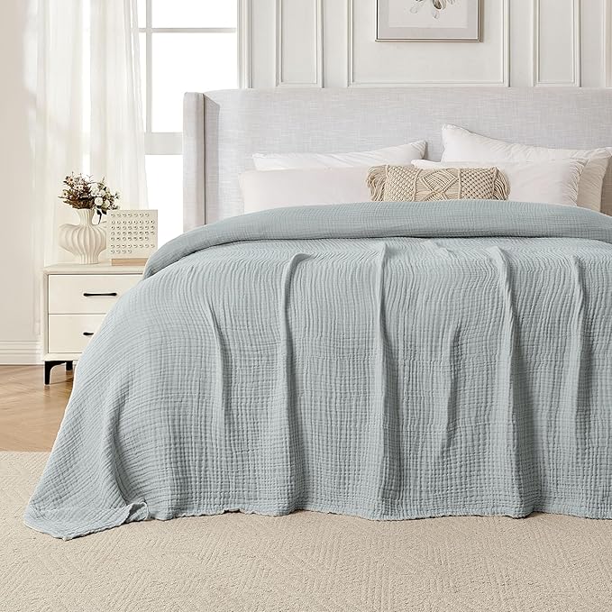 Joydeco 100% Cotton Muslin Throw Blanket for Couch Bed and Sofa, 4-Layer Lightweight and Breathable Soft Gauze Blanket for All Season, Luxury Throws Cotton Blanket Gift(Grey, 50"x70")