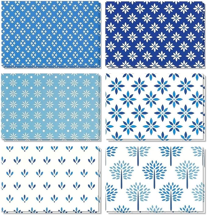 BEST PAPER GREETINGS 48 Pack Blue Stationery Notecards and Envelopes Set - 4x6-Inch All Occasion Thank You Notes for Birthdays, Business - 6 Floral Designs (Blank Inside) - Blank Cards And Envelopes