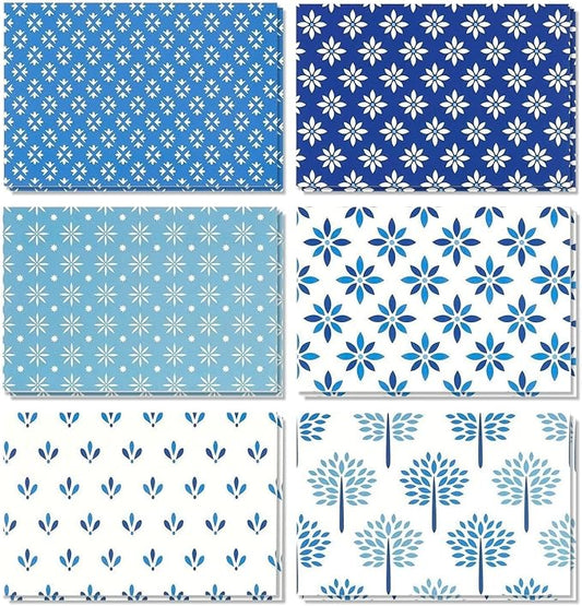 BEST PAPER GREETINGS 48 Pack Blue Stationery Notecards and Envelopes Set - 4x6-Inch All Occasion Thank You Notes for Birthdays, Business - 6 Floral Designs (Blank Inside) - Blank Cards And Envelopes