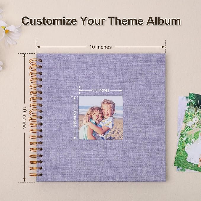 Scrapbook Photo Album 10x10 Inches 40 Pages Hardcover Kraft Paper Linen Cover Scrap Book Memory Book DIY Scrapbook Albums for Wedding Baby Boyfriend Travel Anniversary Family, Purple