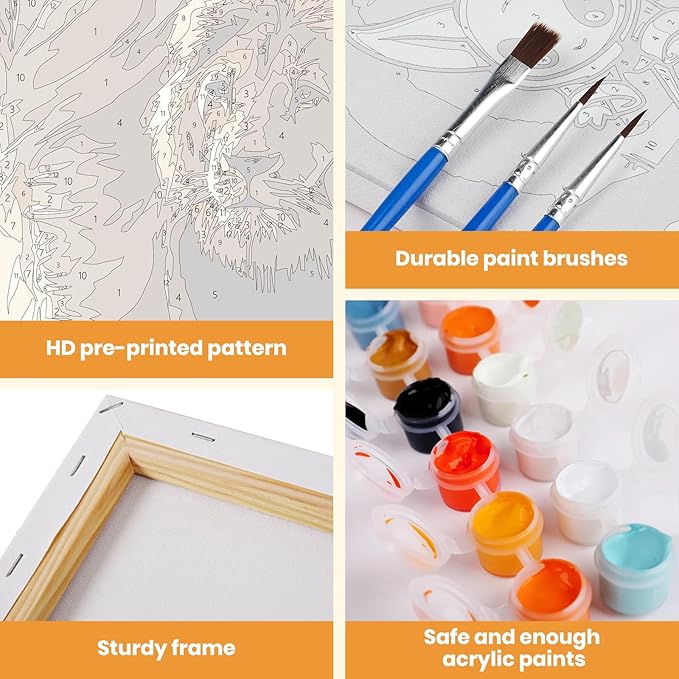 MXJSUA Jesus Framed Paint by Numbers for Adults Beginners, Easy Adults' Paint-by-Number Kits on Canvas with Easel, Lion Acrylic Number Painting Crafts Kits Gifts for Home Decor, 8x12inch