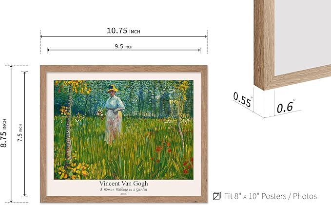 Monem Art Vintage Van Gogh Poster - Retro A Woman Walking In A Garden Print - Impressionism Art - Fine Art - Classic Painting Art - Floral Art - Bedroom or Office Decor - 8x10 Beige Framed