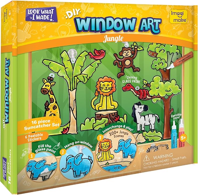 Imagimake Window Art Jungle Suncatcher Kit | Animal Toys | Girls Toys Age 6-8 | Arts and Crafts for Kids Ages 8-12 | Creative Fun Craft Kit for Ages 5-7-9 | Girls & Boys Christmas Gifts Age 8-10-12