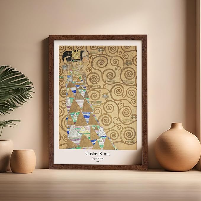 Poster Master Vintage Gustav Klimt Poster - Retro Expectation Print - Art Nouveau - Symbolism Art - Abstract Art - Aesthetic Art - Classic Painting - Living Room Wall Decor - 16x20 Brown Framed