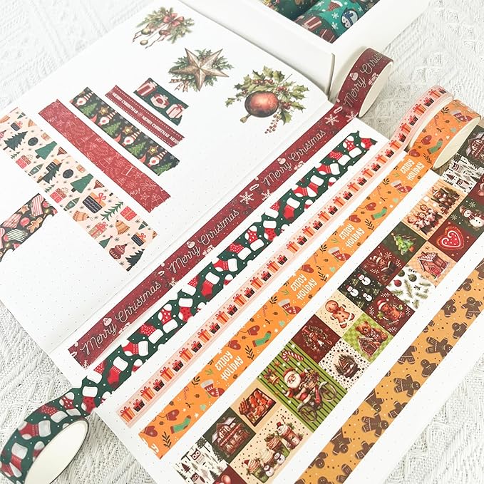 27 Rolls Christmas Washi Tape, Aesthetic Colored Decorative Cute Scrapbook Tape for Scrapbooking Supplies Journaling Craft Junk Journal