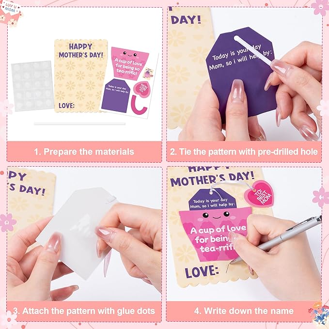 Haooryx Mother's Day Craft Kits for Kids - 45 Sets DIY Tea Cup of Love Greeting Card Making Kits Make Your Own Mother’s Day Party Favor Gift Cards School Art Project Fun Classroom Home Activity Supply