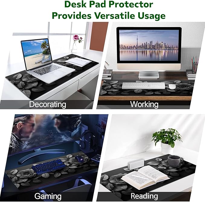Luxury Black Rose Desk Mat Large Gaming Mouse Pad with Elegant 3D Floral Design and Dark Aesthetic Desk Pad for Office Home Gift for Gamers Artists Minimalist Lovers, 22x12in