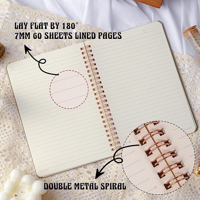 3 Pcs Spiral Notebooks For Women - Aesthetic College Ruled Journal/Notebook with Large Pockets & 7mm 60 Sheets Lined Pages - for School and Office Supplies（A5, 5.7" x 8.3"）