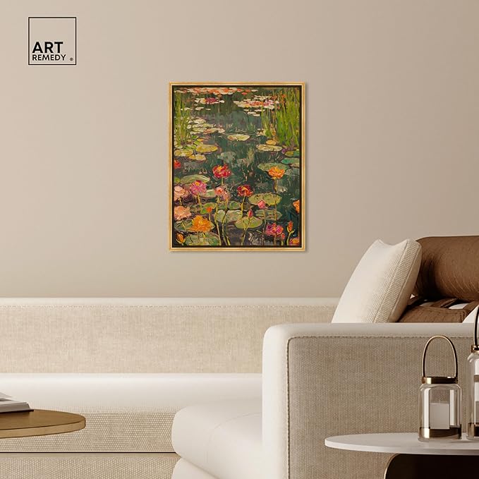 Art Remedy Afternoon Visit Framed Impressionism 1 Piece Canvas Wall Art/Monet And Van Gogh Inspired Art, 21.5" x 25.5", Gold Frame