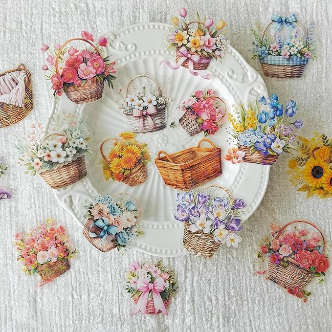 Flower Scrapbook Stickers, 72Pcs Floral Stickers for Scrapbooking, Junk Journal, Embellishment Decoration Diary, Bullet Journals, Planner (Picking Flowers)