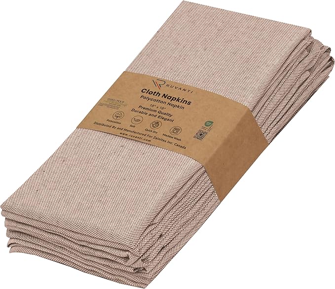 Ruvanti Cloth Napkins Set of 6, 18x18 Reusable Napkins Cloth Washable, Soft & Durable Table Napkin, Poly Cotton Fabric Dinner Napkins for Parties, Christmas, Thanksgiving, Weddings - Sand