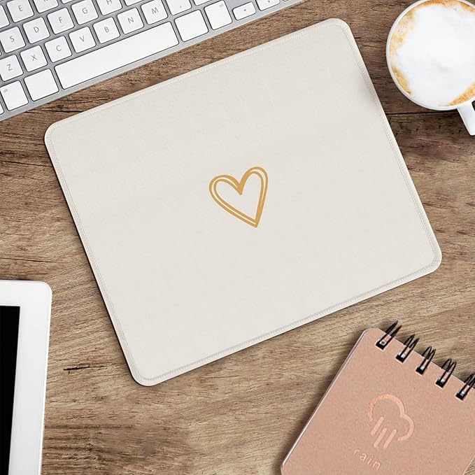 Seorsok Square Aesthetic Cute Heart Mouse Pad,Office Home Personalized Mouse Mat Design,Waterproof Funny Mousepad,Non-Slip Rubber Base Computer Mouse Pads for Wireless Mouse,Beige