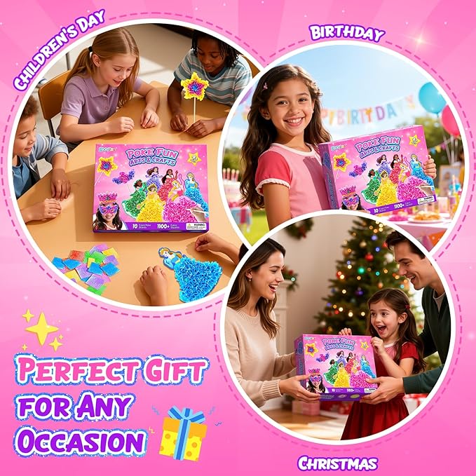 Gooidea Poke Arts and Crafts for Girls Ages 4, 5, 6, 7, 8, 9, Classical Princesses Poking Art, Mess-Free DIY Craft for Kids DIY Creative Activities Pretend Play Toy Gifts for Kids Age 4-9
