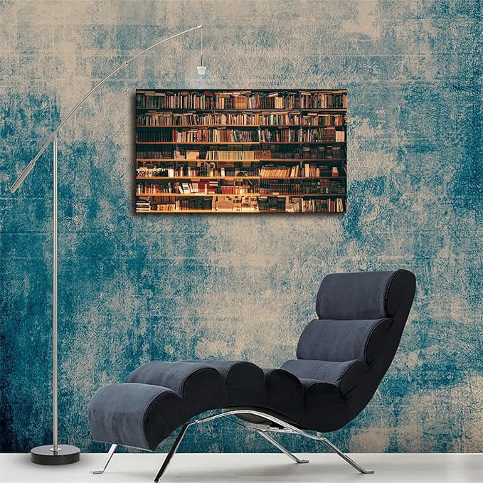 Library Books Antique Bookshelf Poster Art Print Canvas Wall Art Kitchen Living Room Classroom Bedroom Office Home Aesthetic Decoration (16x24inch Unframed)