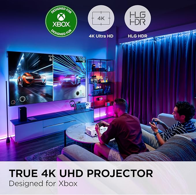 ViewSonic PX749-4K UHD 4K Gaming Projector Designed for Xbox with 4.2ms Response Time, 4000 ANSI Lumens, H/V Keystone, 1.3x Optical Zoom, and USB C for Home Theater