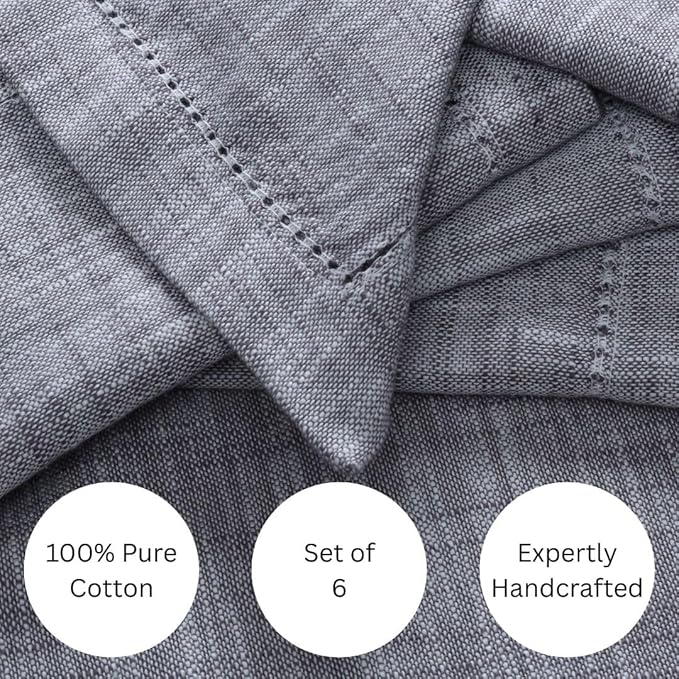 Slub Textured Dinner Napkins Set of 6-100% Cotton Cloth Napkins 18x18 Inch - Soft Durable Washable Fabric Napkins for Everyday Use & Special Occasions Napkins Christmas - Grey