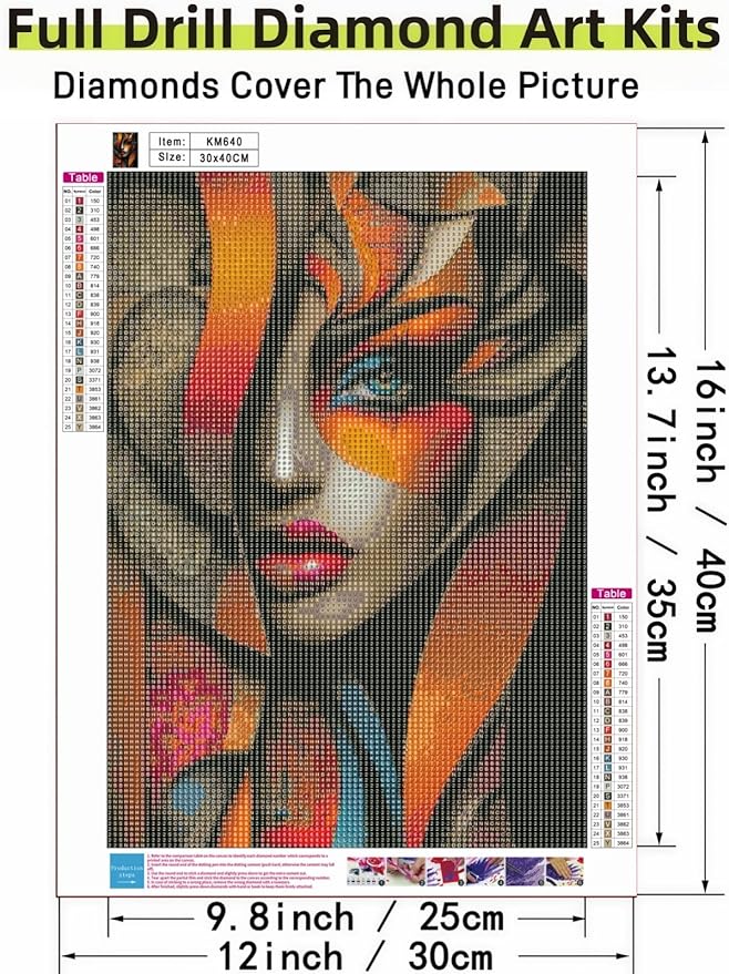 Abstract Beautiful Woman 5D DIY Diamond Painting Kits for Adults, Diamond Art Kits for Beginners, Full Drill Dot Painting Gem Art Kits for Home Wall Decor11.8 x15.7 Inch