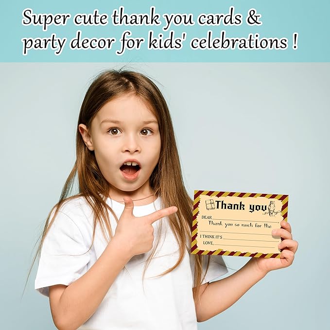 Magic School Kids Thank You Cards, Magical Wizard Thank You Card For Halloween Birthday Party, Kids Birthday Cards Fill In The Blank, 20 Pack Cute Greeting Cards With Envelopes For Boys Girls, 004