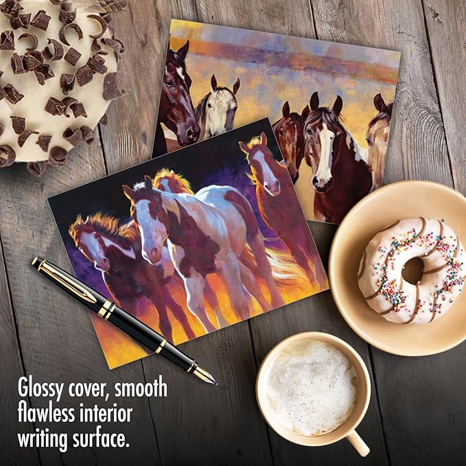 The Best Card Company - 20 Blank Note Cards with Envelopes (4 x 5.12 Inch) - All Occasion Animal Card Assortment (10 Designs, 2 Each) - Wild Horses AM2824OCB-B2x10