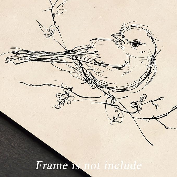 uniro Vintage Wall Art Prints Farmhouse Decor Bird Sketch Canvas Oil Painting Neutral Bird Line Drawing Beige Decor Minimalist Spring Artwork Pictures for Bedroom Gallery Living Room De cor (8" x 10"-UNFRAMED)