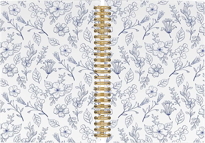 Pugwak Vintage Floral Journal Notebook - Aesthetic Botanical Flower Line Notebooks College Ruled for Work School, Gifts for Women Coworker, Office Supplies, Hardcover Spiral Notebook 5.5"x8.3"