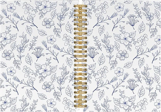 Pugwak Vintage Floral Journal Notebook - Aesthetic Botanical Flower Line Notebooks College Ruled for Work School, Gifts for Women Coworker, Office Supplies, Hardcover Spiral Notebook 5.5"x8.3"