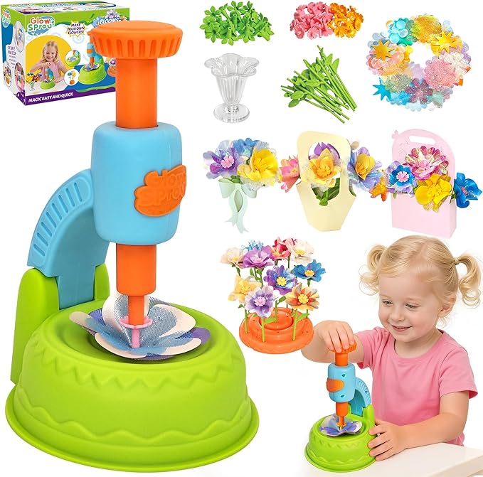 DIY Art Flower Toys Include Extra Accessories Set, Arts and Crafts Activity Kit for Kids, Flower Garden Building Toys for Girls, Birthday Gifts for 3 4 5 6 7 8 9 10 11 12 Year Old Girls(Green)