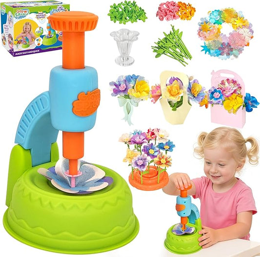 DIY Art Flower Toys Include Extra Accessories Set, Arts and Crafts Activity Kit for Kids, Flower Garden Building Toys for Girls, Birthday Gifts for 3 4 5 6 7 8 9 10 11 12 Year Old Girls(Green)