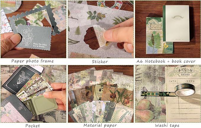 Draupnir Scrapbooking Supplies Kit,Vintage Botanical Aesthetic Scrapbook Kit for Junk Journal, Stationery,Bullet A6 Grid Notebook DIY Scrapbook Birthday Craft Gift for Teen Girl Kid Women