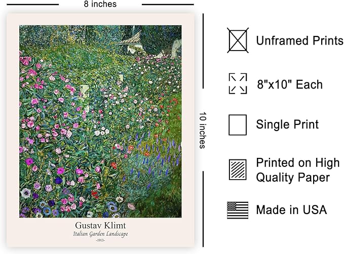 Poster Master Vintage Gustav Klimt Poster - Retro Italian Garden Landscape Print - Art Nouveau - Floral Art - Botanical Art - Classic Painting - Aesthetic Living Room Decor - 8x10 UNFRAMED Wall Art