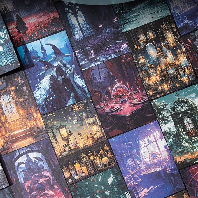 120 Pieces Gothic Dark Horror Landscape Creation Sticker and Scrapbook Paper Kit, 4 Pack Dark Aesthetic Designs Stickers for Scrapbooking, Journaling, Waterproof DIY Crafts and Junk Journal