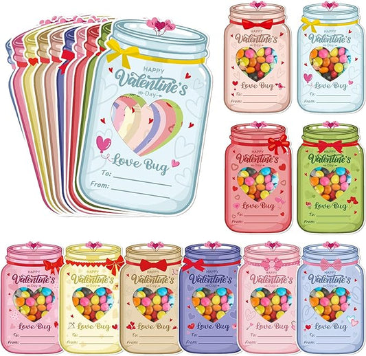 Valentine's Day Gift Cards for Kids 60 Pack 10 Different Pattern Designs,Paper Candy Holder Card Funny Love DIY Exchange Greeting Card