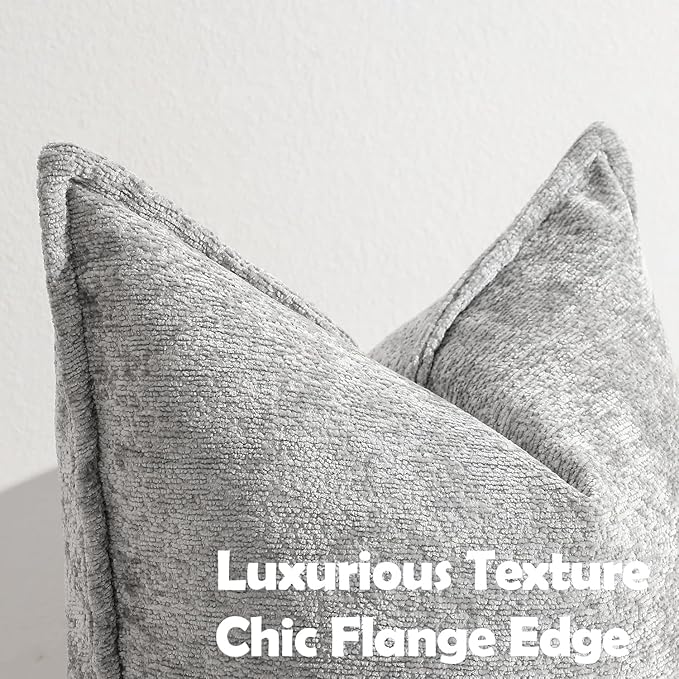Pack of 2 Light Gray Decorative Throw Pillow Covers 16x16 Cozy Soft Chenille Accent Vintage Square Couch Pillow Covers for Home Decor Bed Sofa Living Room