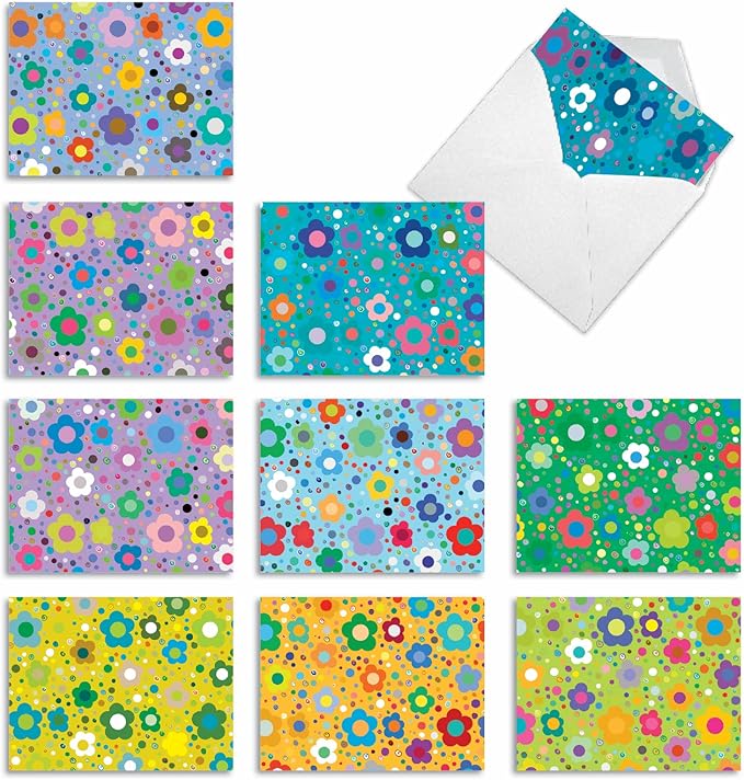 The Best Card Company - 10 Assorted Flower Cards Blank for Women (4 x 5.12 Inch) - All Occasion Floral Greetings Boxed - Flower Power M2357OCB
