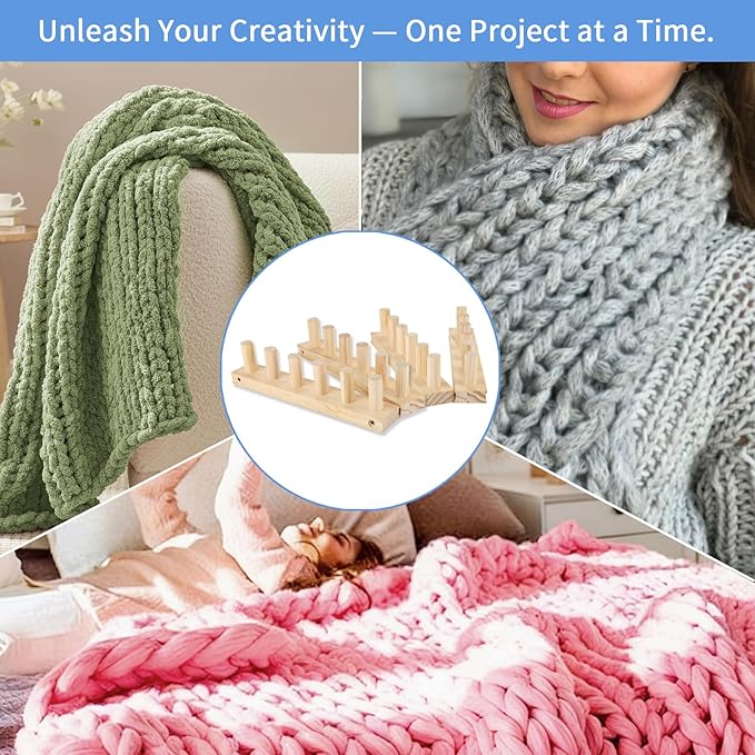 Craftspire 48" Large Chunky Knitting Loom Kit for Beginners - Adjustable Wood Frame for No-Needle DIY Blankets, Scarves & Throws | Relaxing Craft Gift for Stress Relief & Home Decor