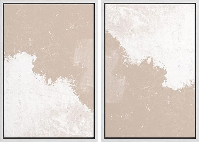 SIGNWIN Framed Canvas Print Wall Art Set Grunge Pastel Paint Stroke Landscape Abstract Shapes Illustrations Modern Art Minimal Decorative Nordic for Living Room, Bedroom, Office - 16"x24"x2 White