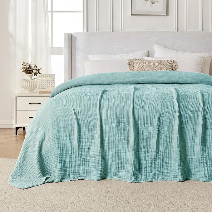 Joydeco 100% Cotton Muslin Throw Blanket for Couch Bed and Sofa, 4-Layer Lightweight and Breathable Soft Gauze Blanket for All Season, Luxury Throws Cotton Blanket Gift(Teal, 55"x75")