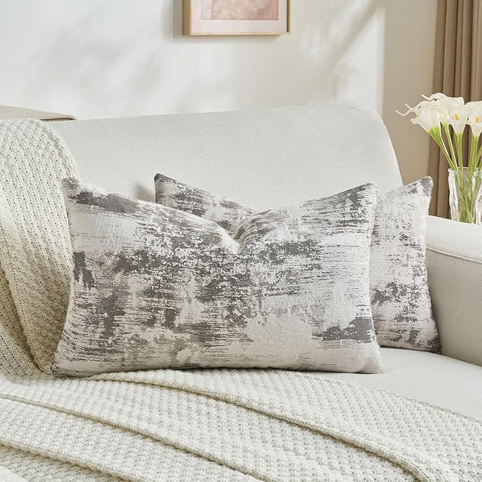 FUTEI Black White Decorative Throw Pillow Covers 12x20 Inch Set of 2,Jacquard Weave Pillow Case in Soft Faux Cashmere,Modern Home Decor for Couch Living Room