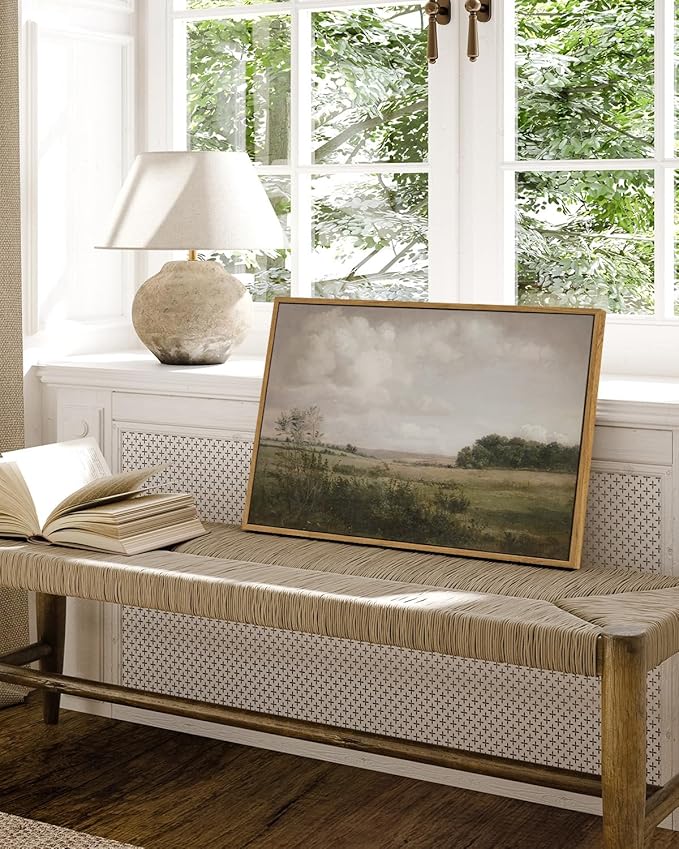 VIYYIEA Nature Large Framed Wall Art, Wilderness Vintage Art Decor Room Aesthetic, 16X24 Inch Canvas Print Artwork, Farmhouse Landscape Painting Wall Decor for Bedroom Bathroom Office