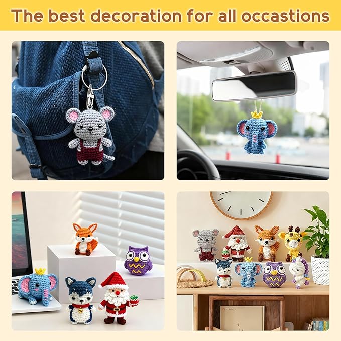 Ploomi 8Pcs Crochet Kit for Beginners - 2026 ChristmasKnitting Kit for Adults and Kids Beginners -Woobles Crochet Kit and Crochet Animals Kits with Easy Peasy Yarn and Step-by-Step Video Tutorials