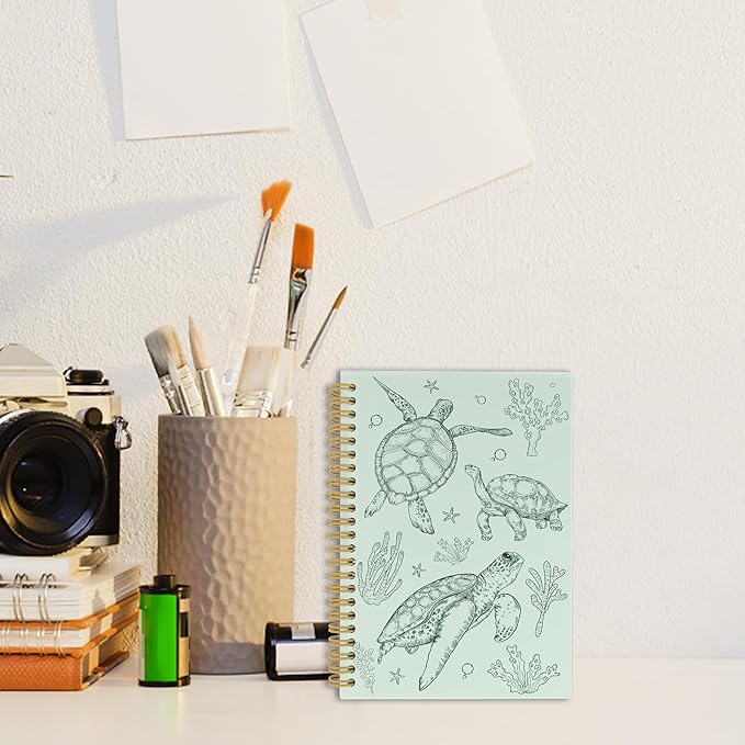 Sea Turtle Journal Notebook - Ocean Sea Life Coastal Themed Aesthetic Notebooks College Ruled for Office School Classroom, Gifts for Women Girls Kids, Hardcover Spiral Notebook 5.5"x8.3"