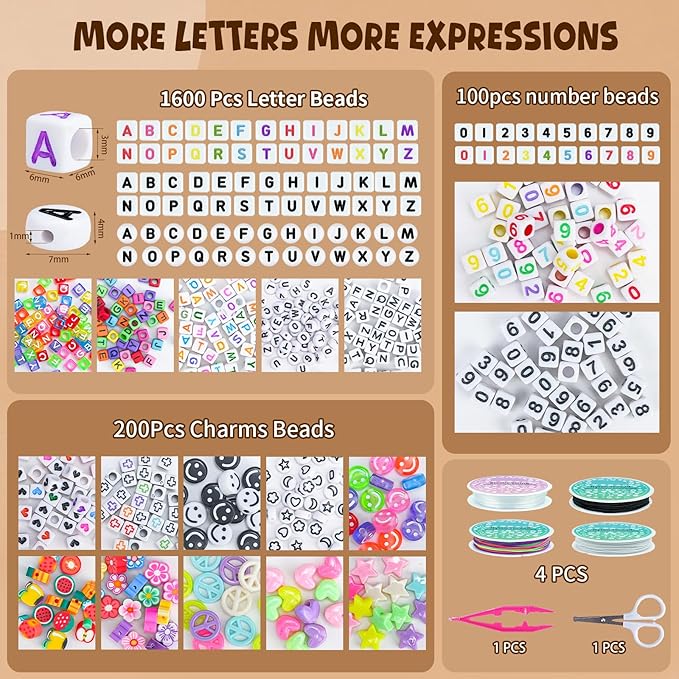 6 Boxes 4500Pcs Pony Beads Bracelet Making Kit, with 1600pcs Letter Beads Friendship Bracelets Kandi Rave Bead for Jewelry Making Keychain Hair Braid Gifts for Girls Teens Arts and Crafts Kits
