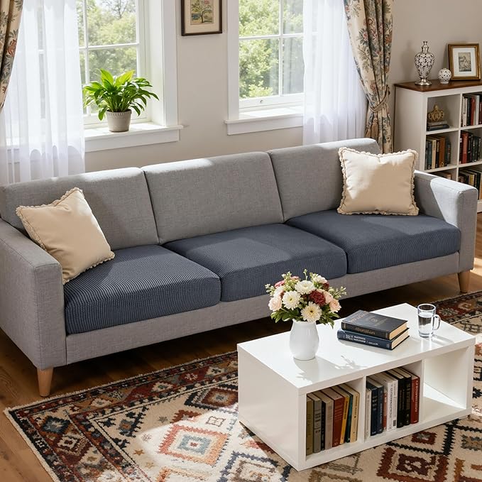 CHUN YI 3 Piece Couch Cushion Covers for XL-Sofa Seat Slipcovers Suitable with Spandex Jacquard Washable Fabric (3 Piece XL-Sofa Cushion Covers, Grey)