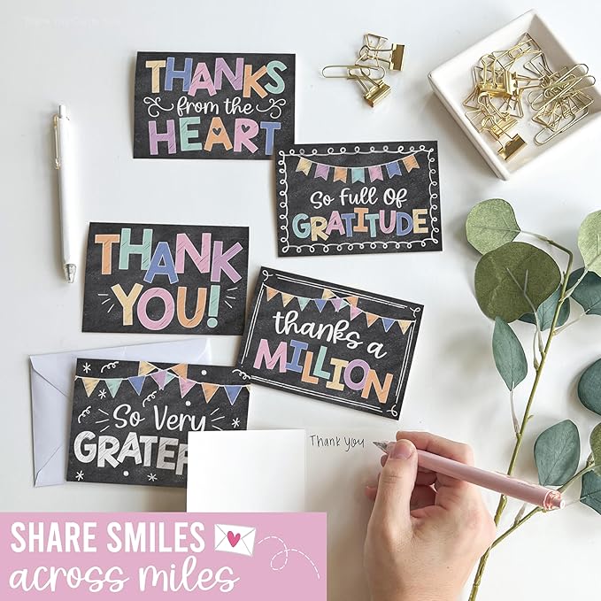 Hadley Designs Bulk Thank You Cards with Envelopes - 54 Kids Thank You Cards For Teachers, Cute Thanks Blank Cards and Envelopes, Fun Appreciation Note Card for Birthday, Baby Shower & Small Business