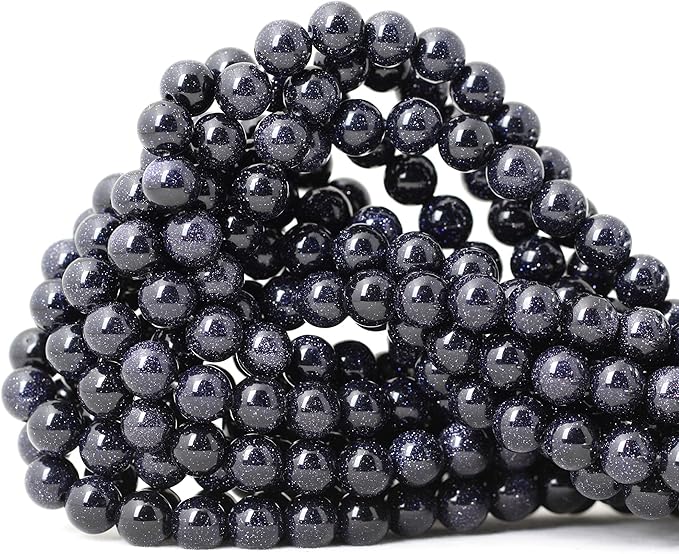 45PCS 8mm Natural Blue Sandstone Gemstone Round Loose Beads Stone Beads for Jewelry Making DIY Findings 1 Strand 15"