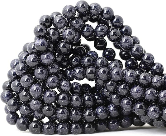 45PCS 8mm Natural Blue Sandstone Gemstone Round Loose Beads Stone Beads for Jewelry Making DIY Findings 1 Strand 15"