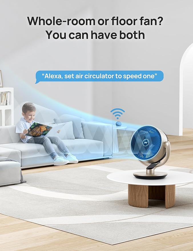 Dreo 16''Height 25dB Quiet Smart Fans for Bedroom, DC Room Fan with Remote, 120°+120° Omni-Directional Oscillating Fan, 6 Modes, 9 Speeds, 12H Timer, Alexa/Google/WiFi/Voice Control, Gold